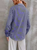 Striped Drop Shoulder Flap Detail Blouse
