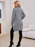 Turtleneck Drop Shoulder Split Hem Sweater