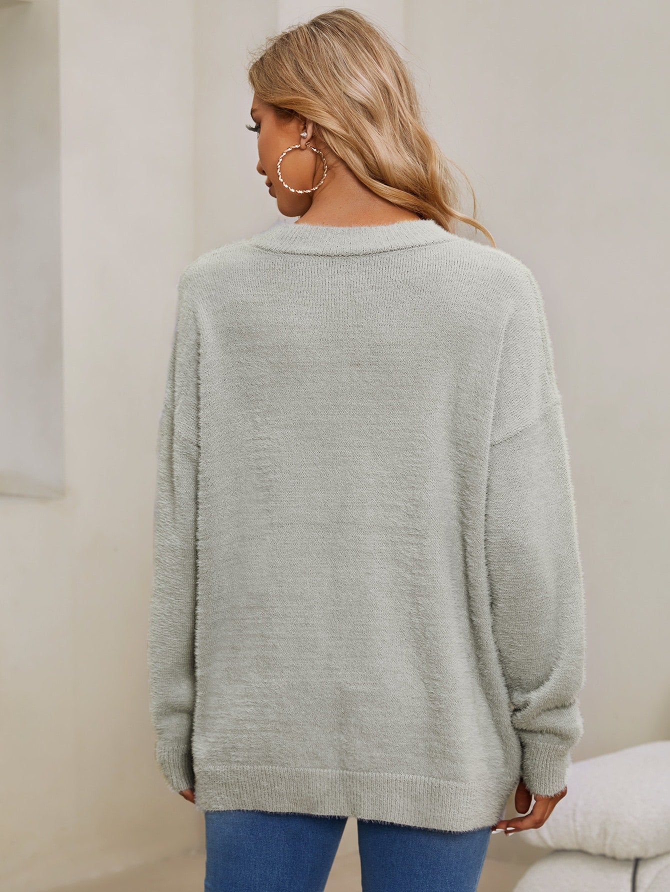 Choker Neck Drop Shoulder Sweater