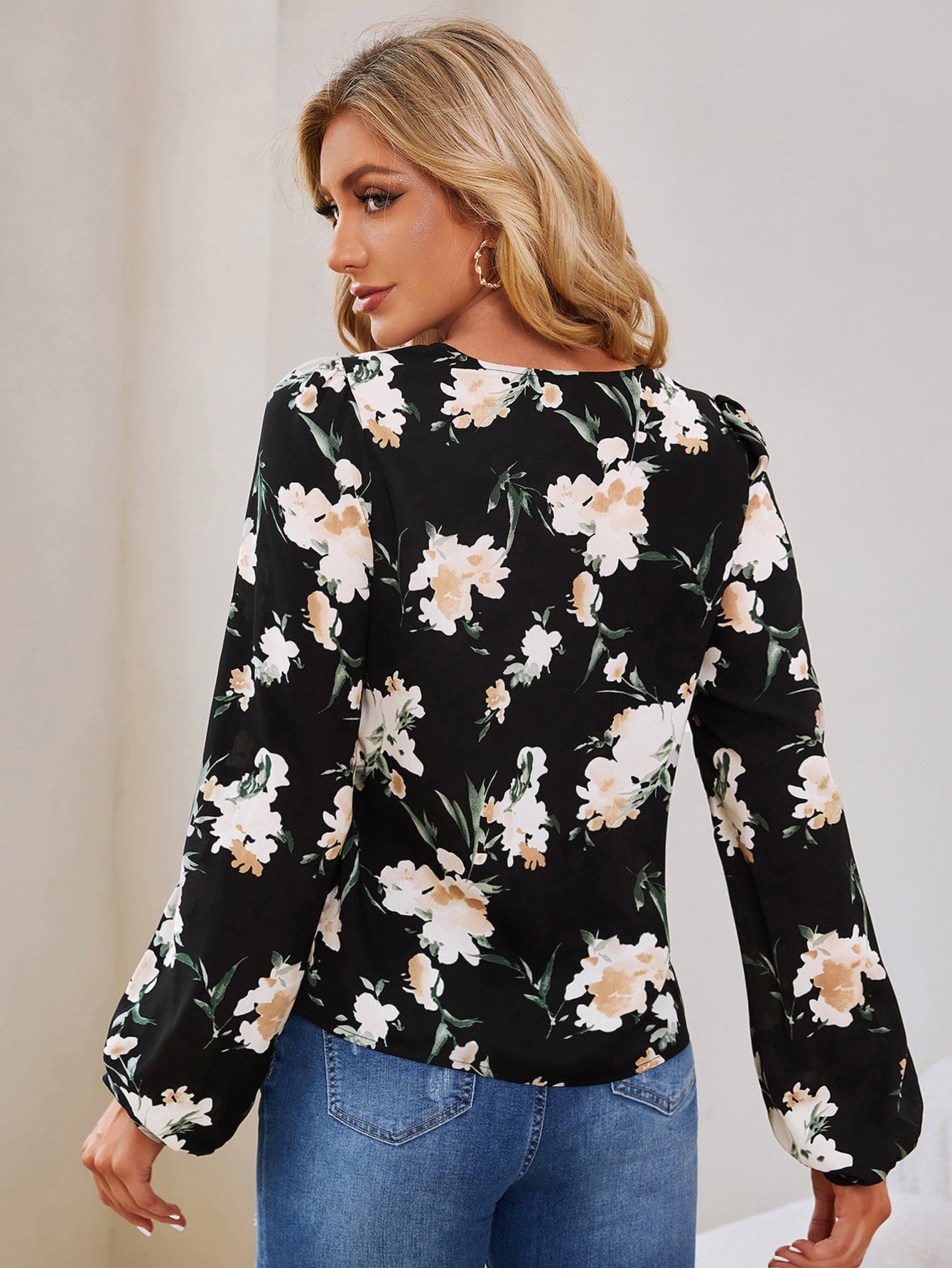 Floral Print V Neck Blouse