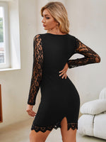 Contrast Lace Slit Back Bodycon Dress