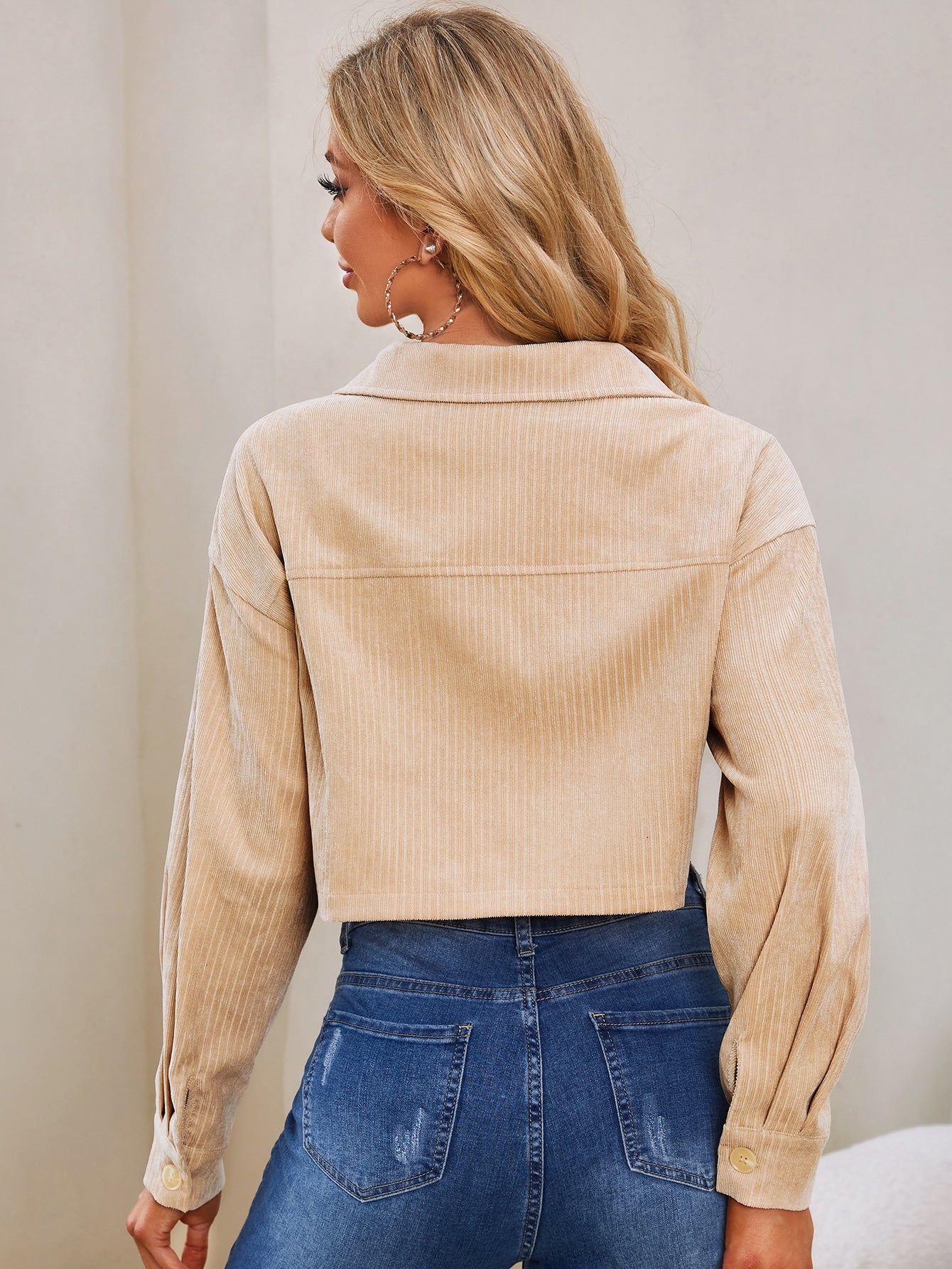 Flap Detail Drop Shoulder Corduroy Jacket