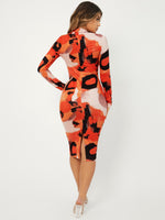 Color Block Slit Back Mock Neck Bodycon Dress