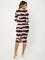Allover Print Slit Back Mock Neck Bodycon Dress