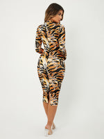Tiger Striped & Leopard Print Slit Back Bodycon Dress