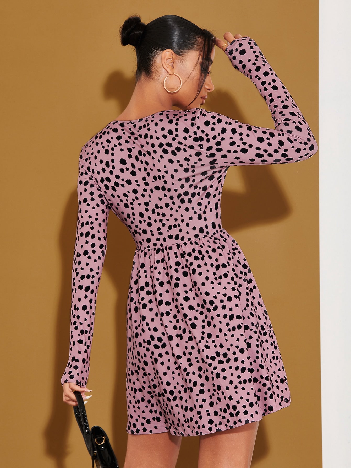 Dalmatian Print Overlap Collar Dress