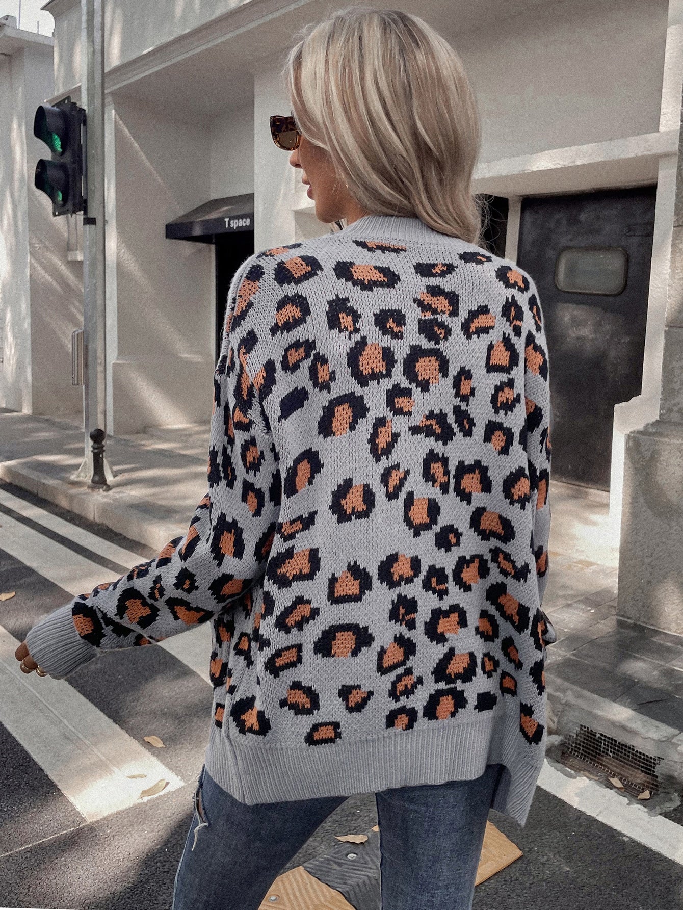 Leopard Pattern Drop Shoulder Cardigan