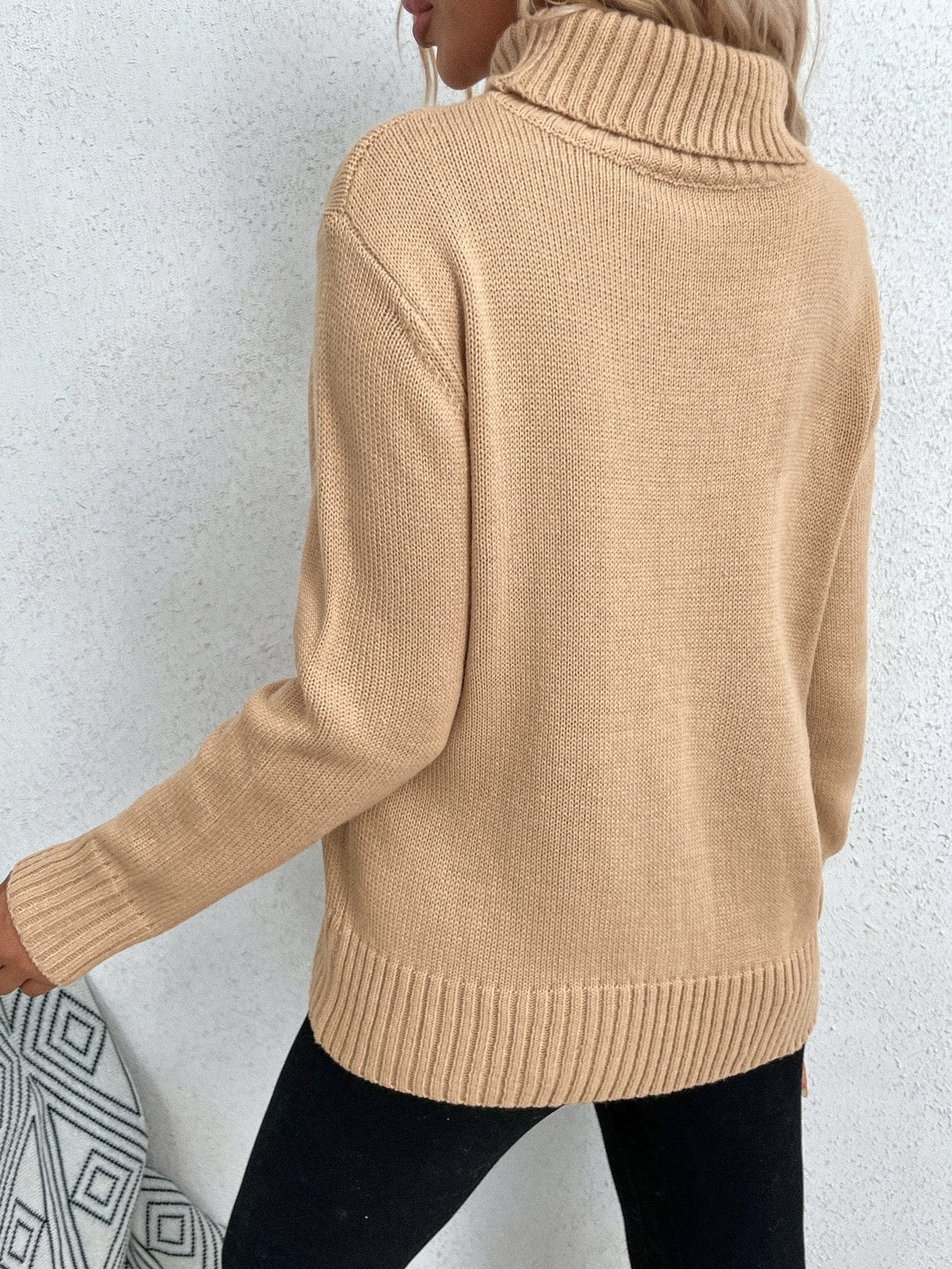 Turtle Neck Eyelet Seam Detail Sweater