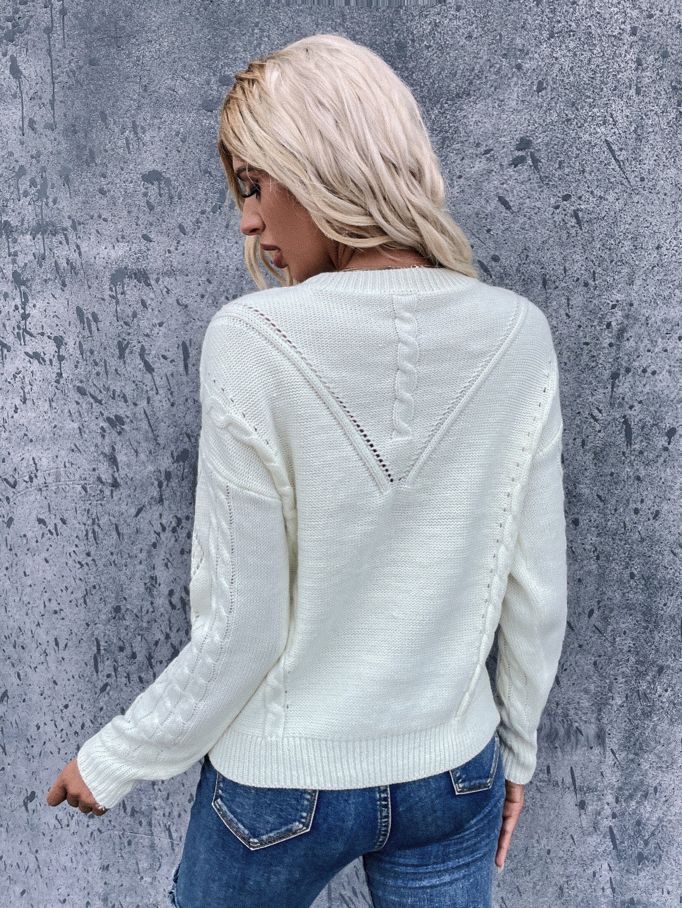 Drop Shoulder Cable & Pointelle Knit Sweater