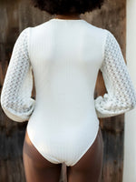 Guipure Lace Insert Lantern Sleeve Bodysuit