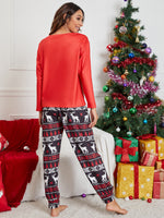 Christmas Print Drop Shoulder Top & Pants PJ Set