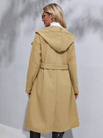 Solid Belted Hooded Overcoat