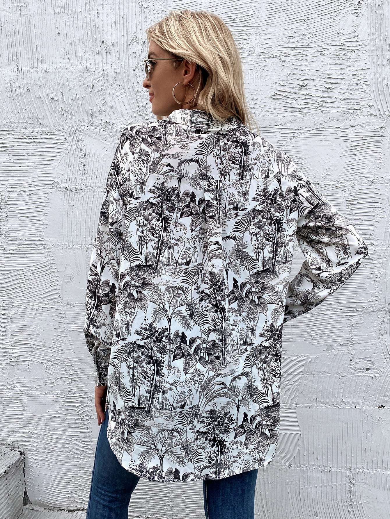 Tropical Print Drop Shoulder Blouse