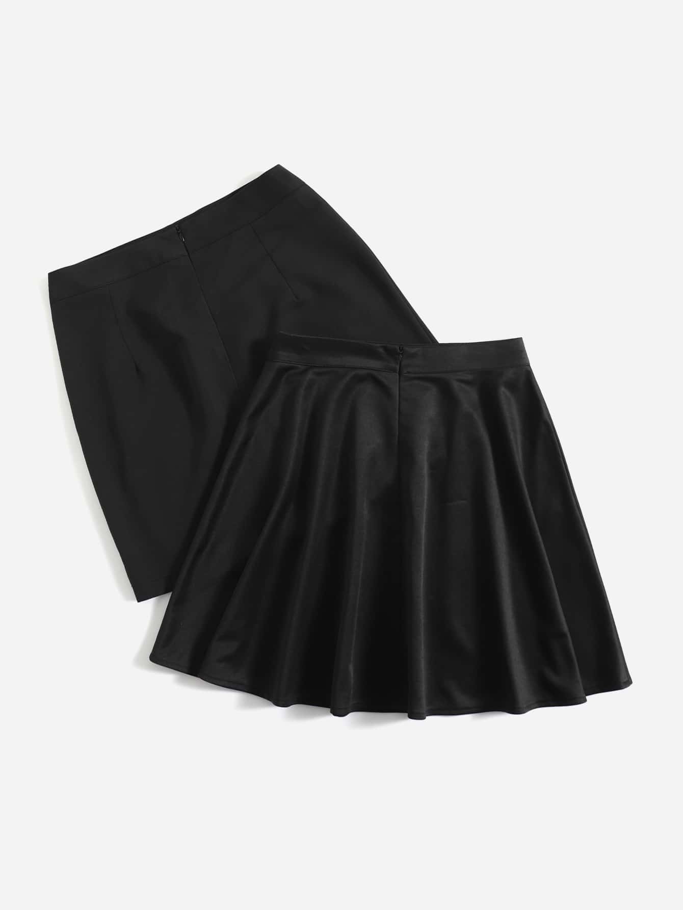 1pc Solid Flare Skirt & 1pc Straight Skirt