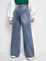 Slant Pocket Ripped Wide Leg Jeans