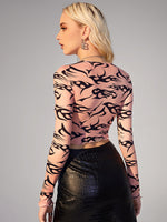 Fire Print Ladder Cut Out Crop Tee