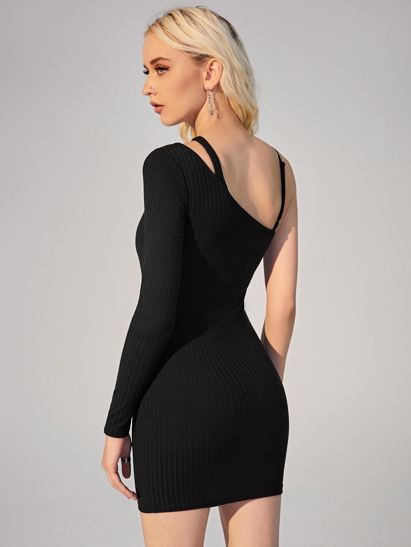 Asymmetrical Neck Bodycon Dress