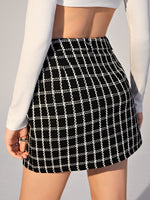 Slant Pocket Plaid Tweed Skirt