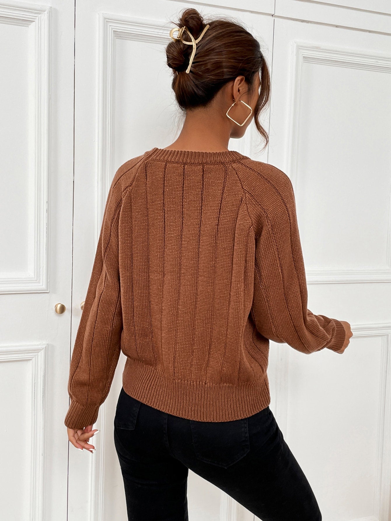 Raglan Sleeve Solid Sweater