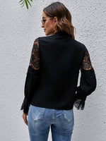 Contrast Eyelash Lace Flounce Sleeve Blouse