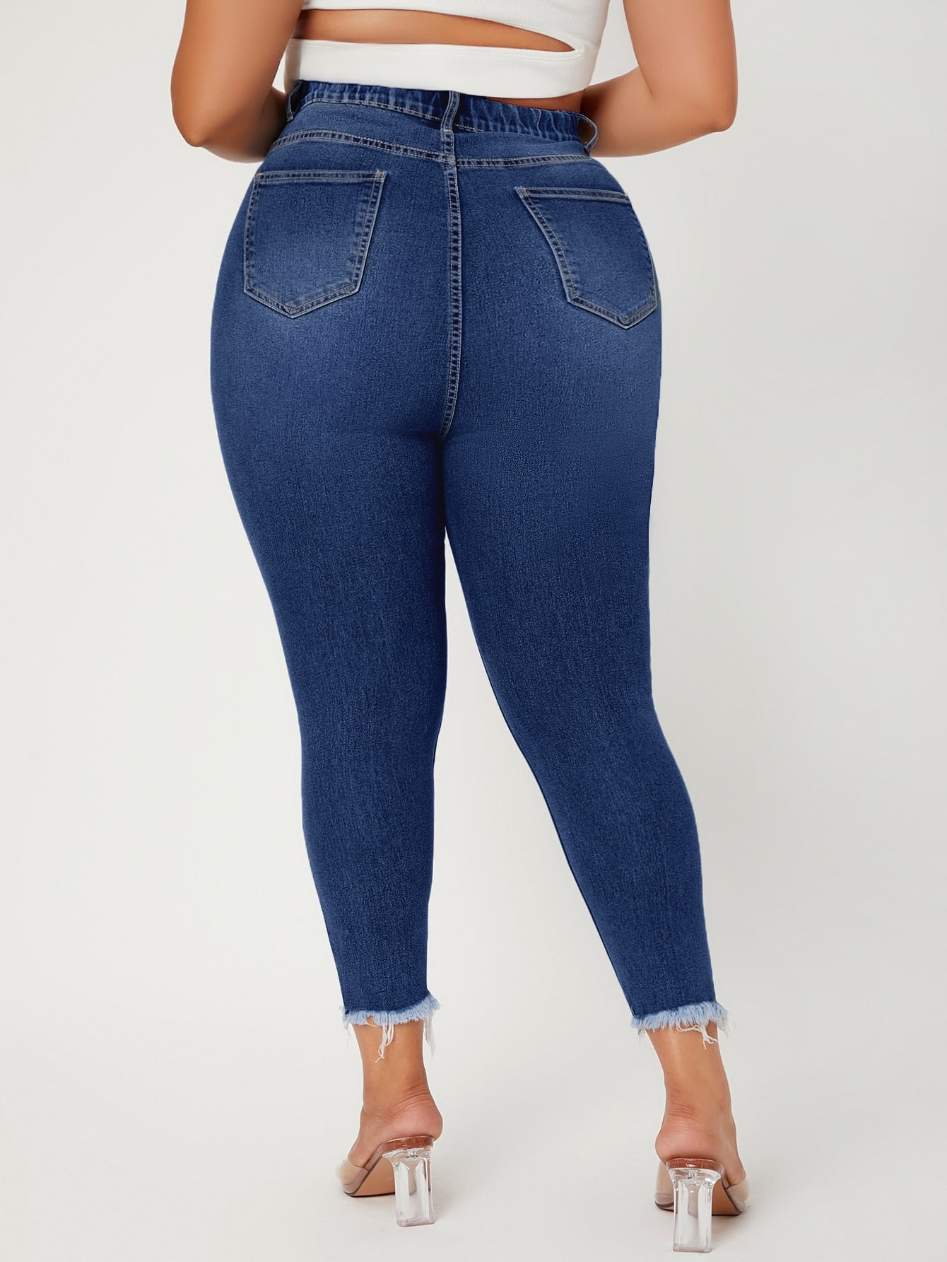 Plus High Waist Raw Trim Zip Detail Skinny Jeans