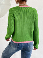 Contrast Seam Ribbed Knit Sweater