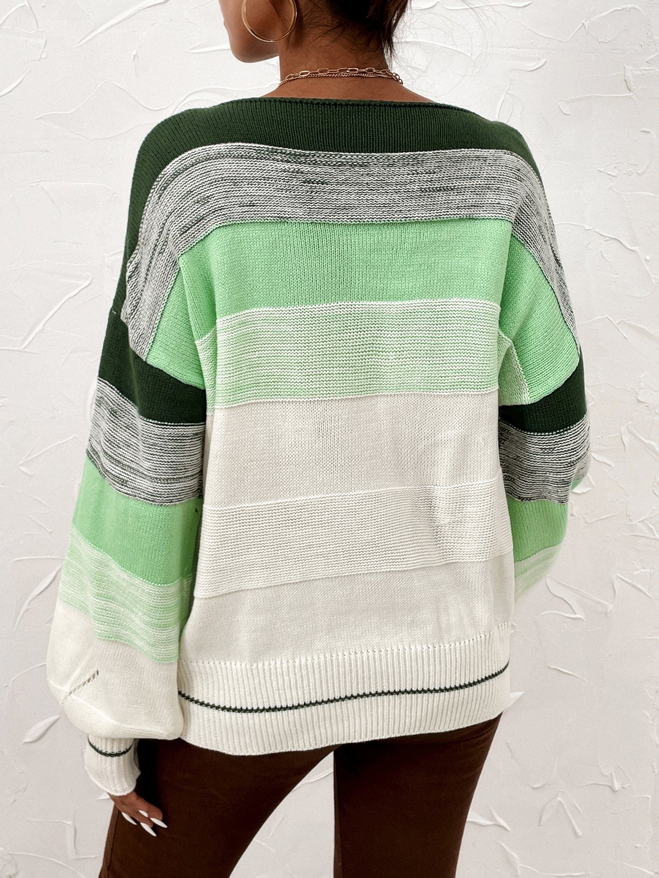 Color Block Space Dye Drop Shoulder Sweater