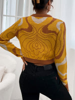 Graphic Pattern Keyhole Neckline Sweater