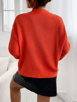 Eyelet Detail Popcorn Knit Mock Neck Drop Shoulder Sweater