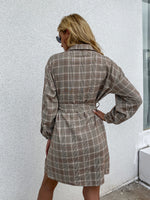 Plaid Drop Shoulder Belted Coat