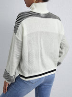 Stripe Pattern Turtleneck Drop Shoulder Sweater