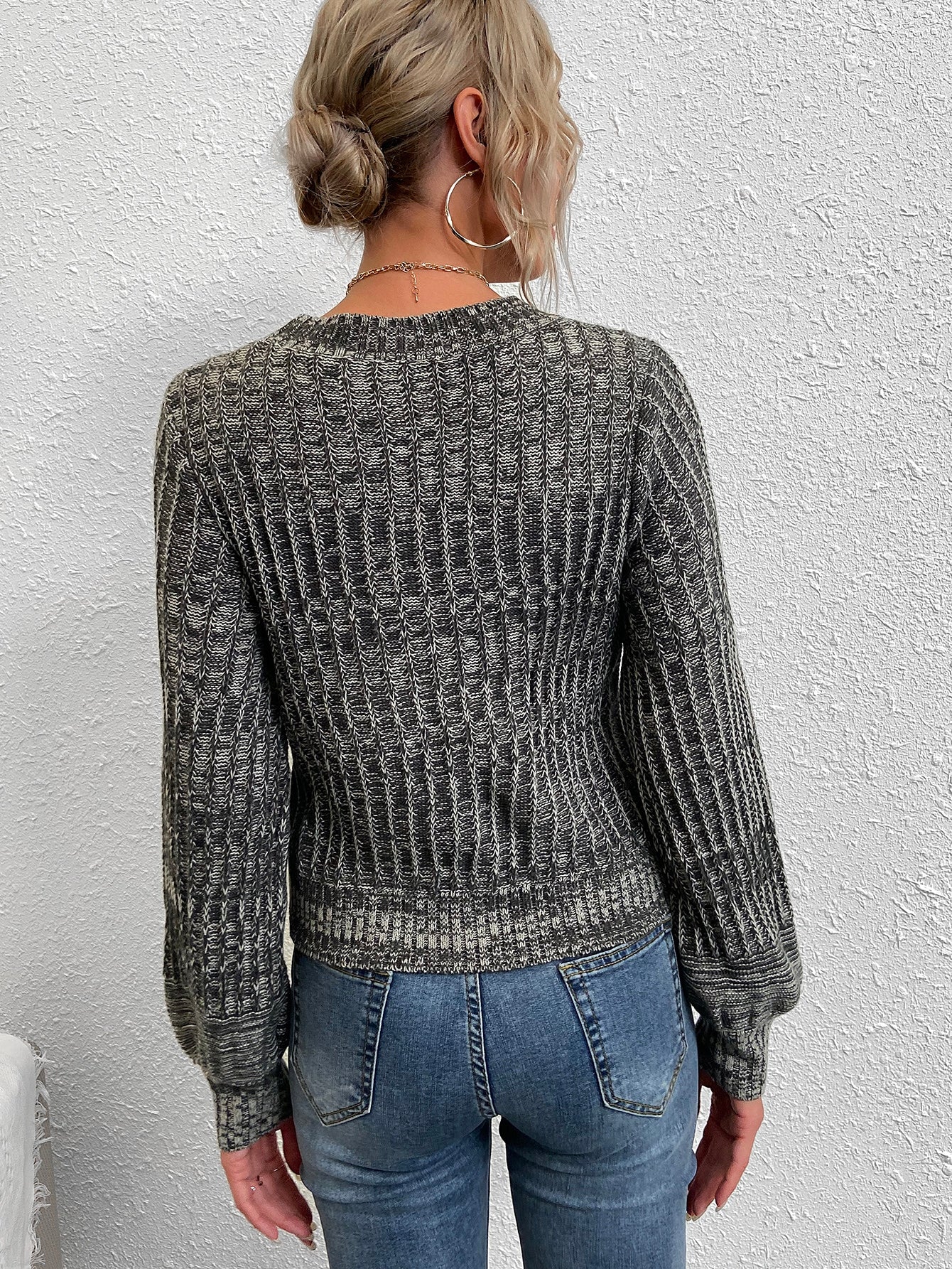 Marled Knit Round Neck Sweater
