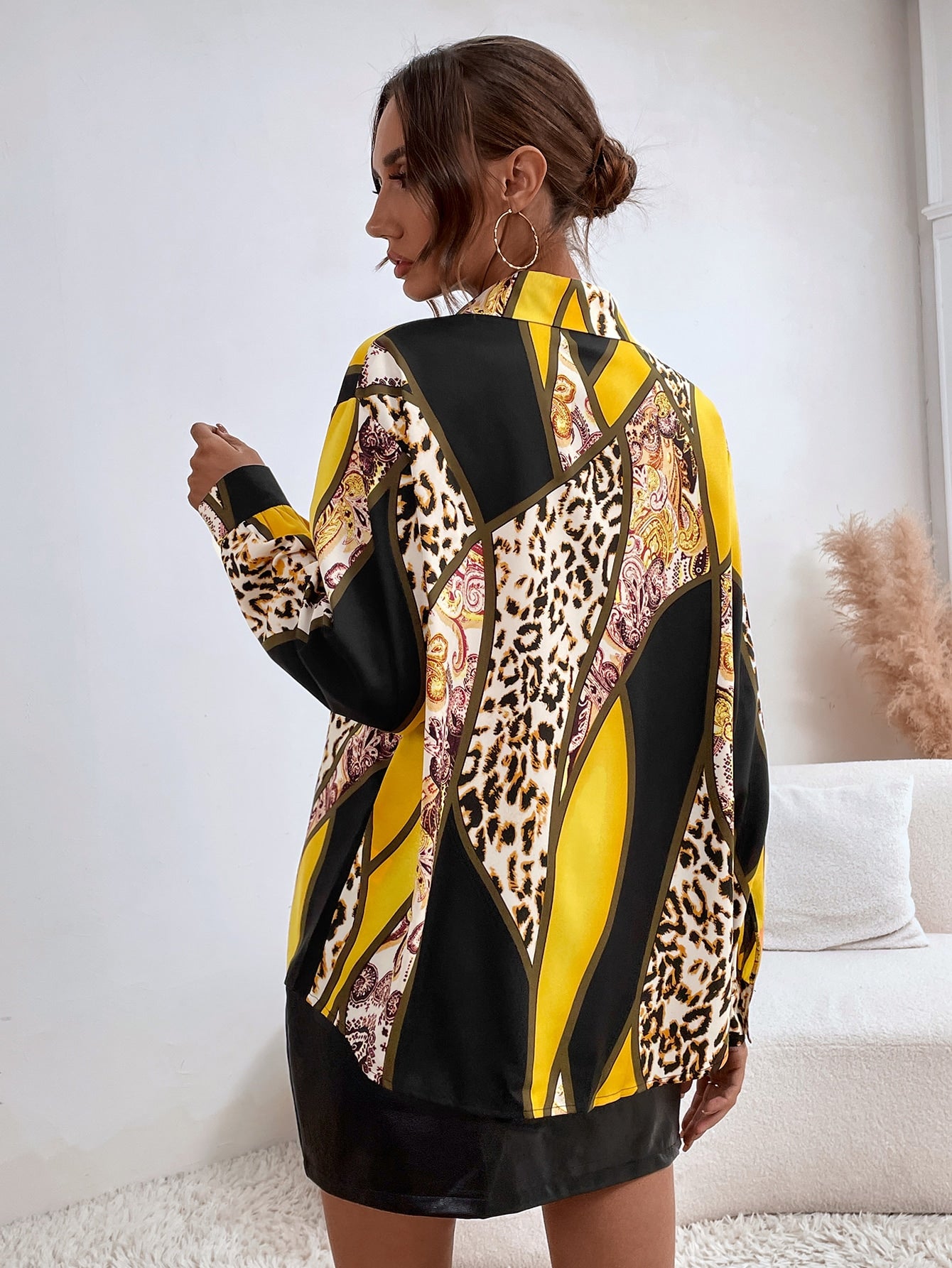 Paisley & Leopard Print Colorblock Blouse