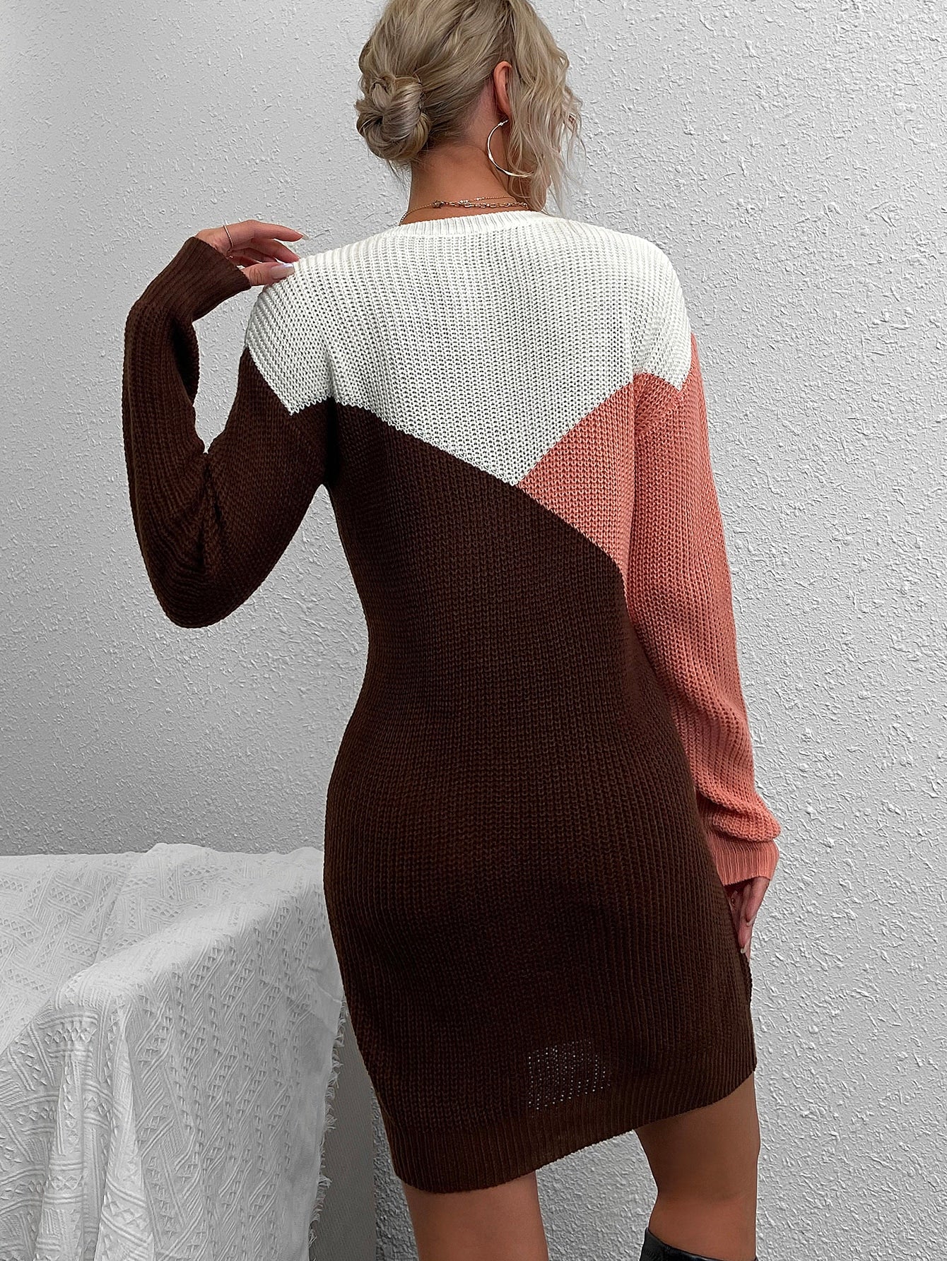 Cut And Sew Drop Shoulder Sweater Dress Without Belt