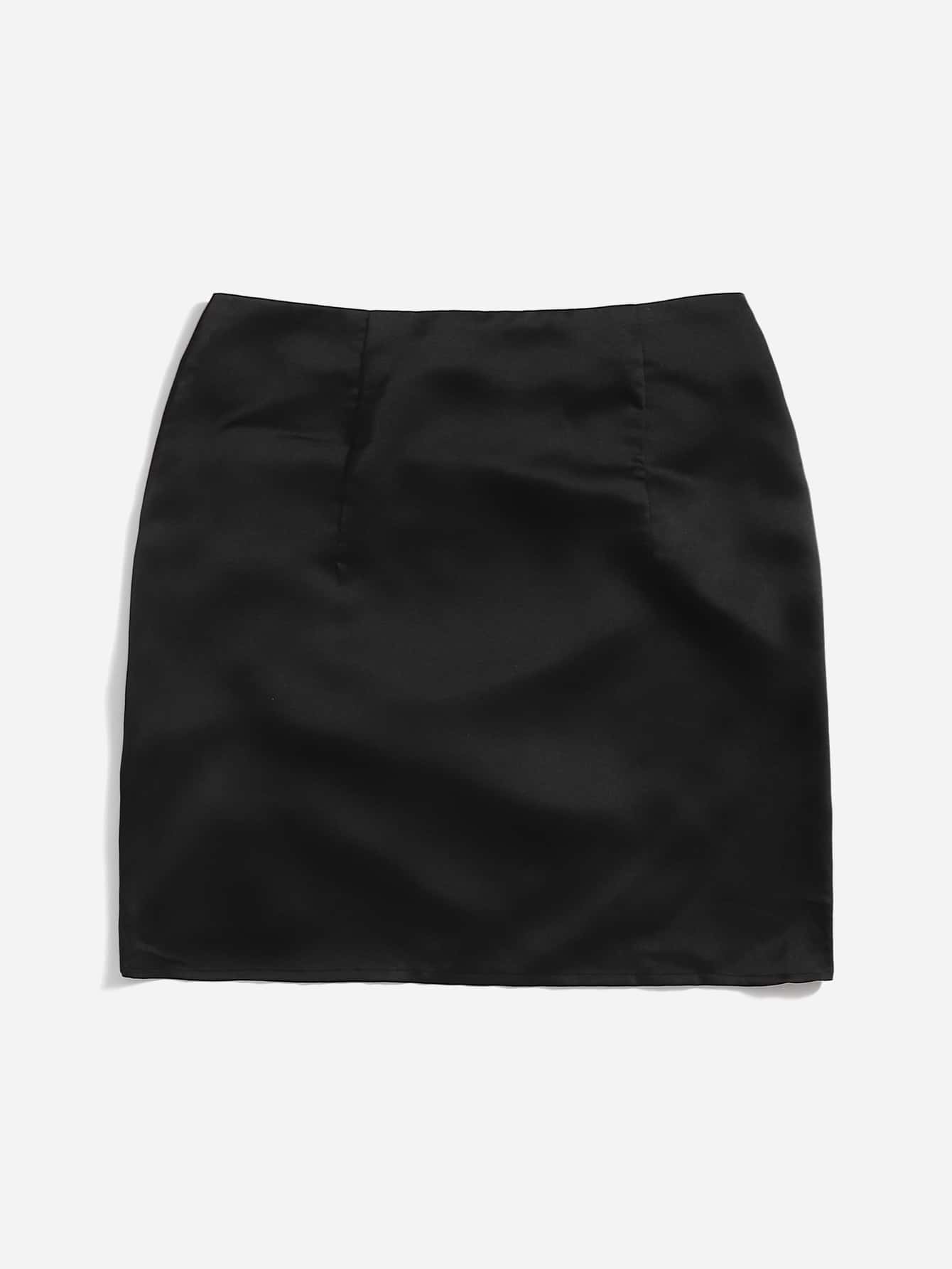 Drawstring Ruched Satin Skirt