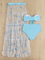3pack Plain Knot Bandeau Bikini Swimsuit & Beach Skirt