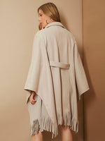 Cloak Sleeve Fringe Hem Belted Overcoat