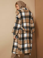 Plaid Drop Shoulder Slant Pocket Overcoat