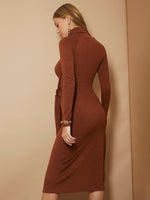 High Neck Knot Front Raglan Sleeve Wrap Hem Dress