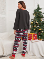 Christmas Hat & Elk Print PJ Set