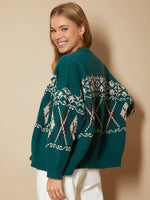 Geo Pattern Drop Shoulder Cardigan