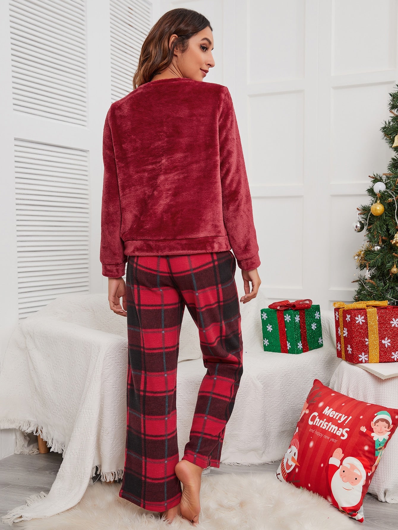 Plaid Pattern Flannel PJ Set