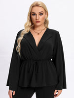 Plus Solid Wrap Smock Blouse