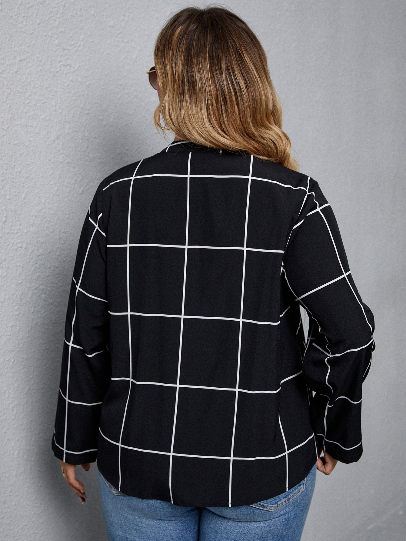 Plus Grid Print Blouse