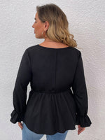 Plus Flounce Sleeve Peplum Hem Tie Front Blouse