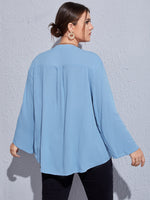 Plus Notched Neck Roll-up Sleeve Blouse