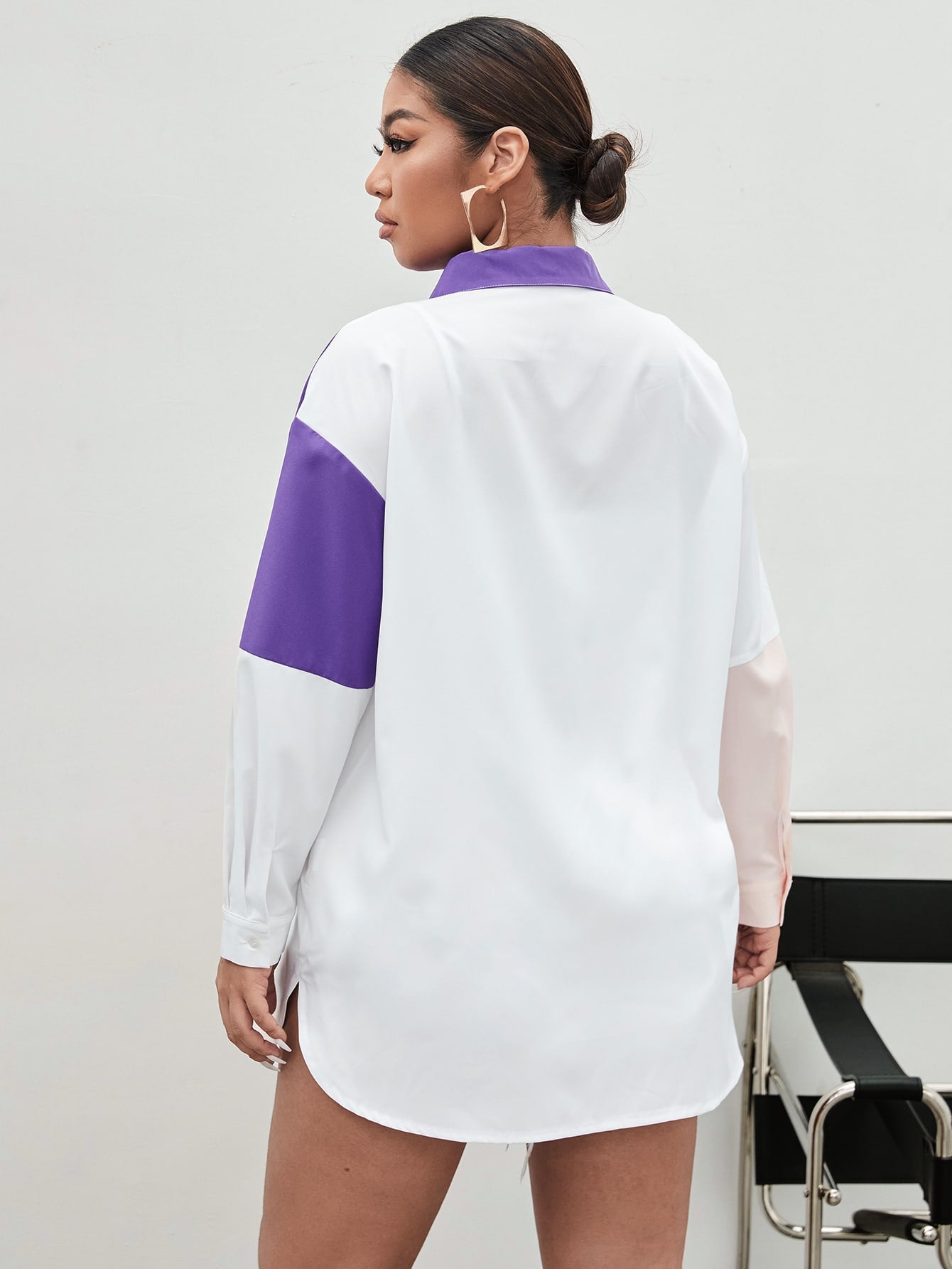 Plus Colorblock Button Through Longline Blouse