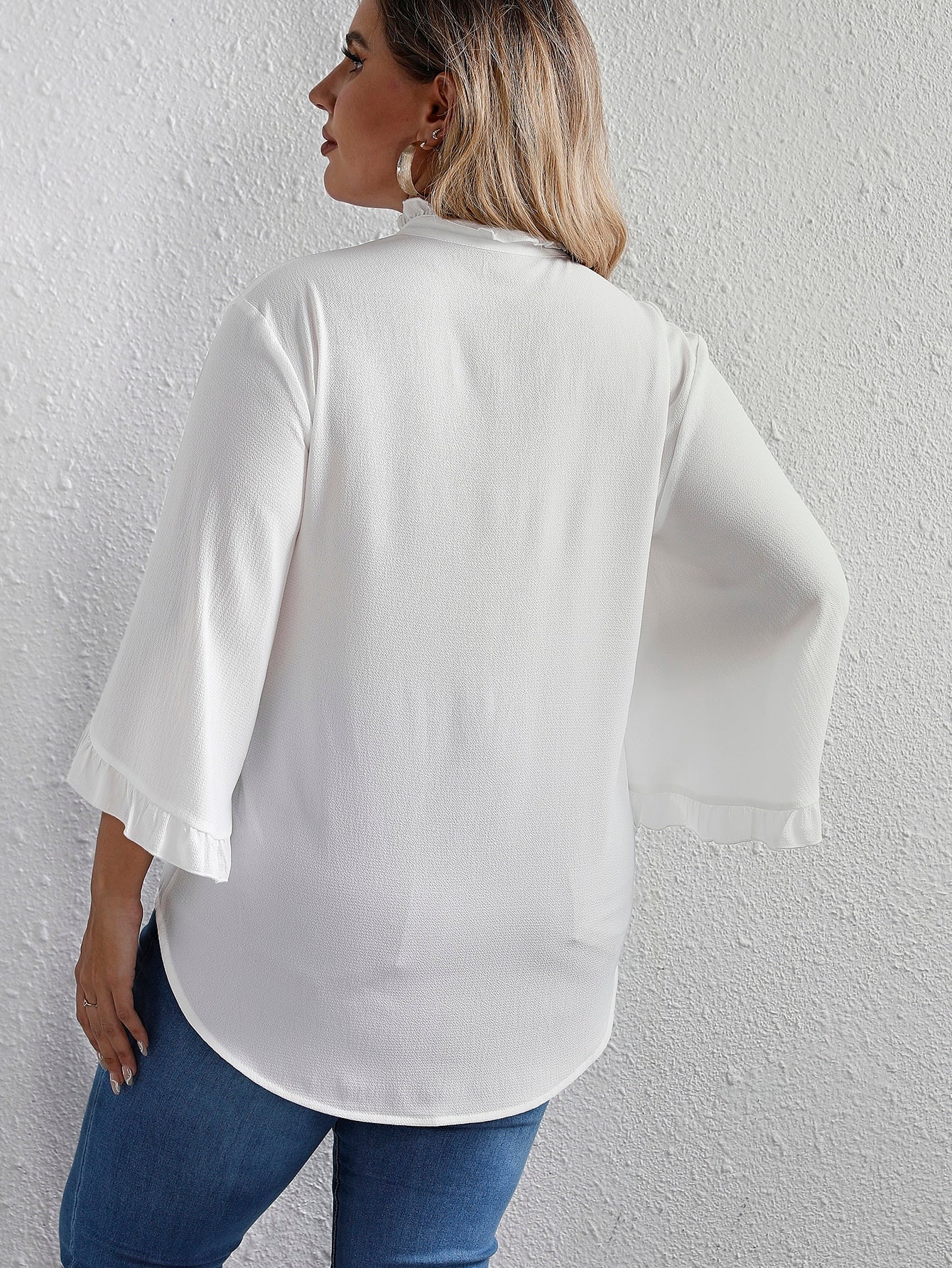 Plus Frill Trim Trumpet Sleeve Blouse