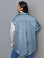 Plus Two Tone Drop Shoulder Satin Blouse