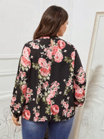 Plus Floral Print Lantern Sleeve Mock Neck Blouse